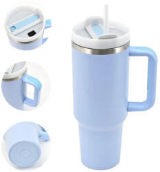 Newalor Rozsdamentes Duplafalú Thermo Pohár / Utazóbögre Szívószállal - 1200 ml, Világoskék (NW17)