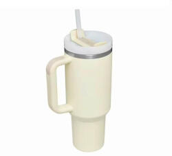  Rozsdamentes Duplafalú Thermo Pohár / Utazóbögre Szívószállal - 1200 ml, Világoskék - Krém (NW17Crem)