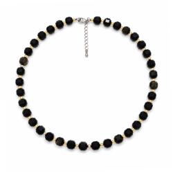  Colier Obsidian Auriu Cub Fatetat 7x7 mm cu Argint 925 sau Inox 316L 1 Buc