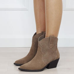 Ideal Shoes Botine kaki tip ciocate din piele naturala perforate pe lateral 6399A 110 (6399AKHAKI-39)