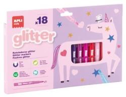 APLI Filctoll készlet, 4, 8 mm, kimosható, csillámos, APLI Kids ˝Glitter˝, 18 különböző szín