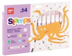 APLI Filctoll készlet, 2, 5 mm, kimosható, nyomda, APLI Kids ˝Stamps˝, 14 különböző szín és minta