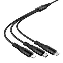 hoco. Cablu Incarcare USB-A / USB-C - Lightning / microUSB / USB-C HOCO X123 3in1, 18W, 1m, Negru - gsmboutique