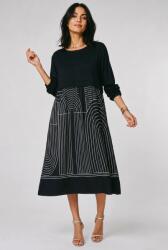 SHOPIKA Rochie midi dama din jerseu si satin de matase cu imprimeu grafic - negru - alb Talie unica