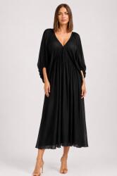 SHOPIKA Rochie lunga din matase si vascoza, cu maneci ample si decolteu adanc, neagra Talie unica