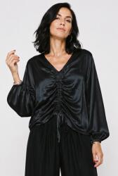 SHOPIKA Bluza dama eleganta din satin de matase si vascoza cu fronseu reglabil - neagra Talie unica