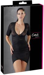 Cottelli PARTY Rochie Mini Ruffles - Neagră Semi-Transparentă, cu Volane și Decolteu Adânc - Negru , S
