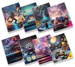 Pigna Füzet Pigna Electronic Games - Bolygók és Konzol mintával A/4, tűzött, 42 lapos, kockás margós