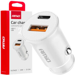 AMiO 03877 Szivargyútóról Működő USB-s Töltő USB-A + USB-C 20W 12/24V