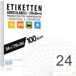 ELES VIDA Címkék 70x36 mm, 2400 db öntapadós szállítási etikett, 100 lap A4, tintasugaras és lézernyomtatóhoz, fehér csomagküldő matrica