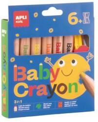 APLI Színes ceruza készlet, vastag, hegyezõvel, 3 az 1-ben, APLI Kids "Baby Crayon", 6 különbözõ szín (6 db) (LCA20635)