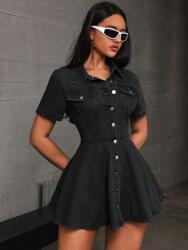 Shein Fekete Rövid Ujjú Farmer Mini Ruha Egysoros Shein 40/42