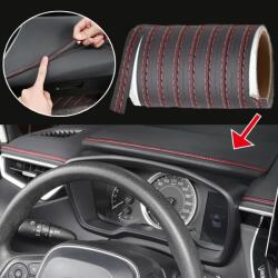 Banda decorativa auto pentru interior, 2 m, piele ecologica neagra cu cusatura rosie (DA105)