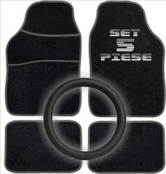  Set auto 5 piese cu covorase universale si husa volan perforata, negru (ESSENTIAL)