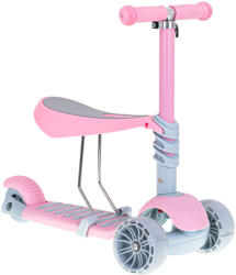  Trotineta copii 3 în 1 cu scaun, skateboard si roti LED, roz (K6626)