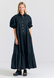 Funky Buddha Rochii De Vară Pentru Femei Maxi Rochie-Cămașă Cu Volane Negru FBL011-104-13-BLACK (FBL011-104-13-BLACK)