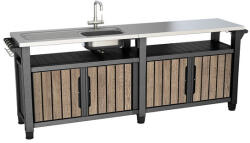 Keter DECOCOAT UNITY CHEF MŰANYAG KERTI GRILL ASZTAL 415L - kőrisfa (263921)