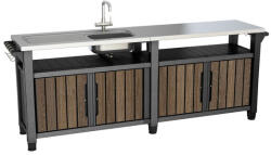 Keter DECOCOAT UNITY CHEF MŰANYAG KERTI GRILL ASZTAL 415L - dió (263920)
