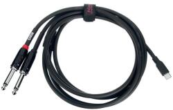  Cablu audio Kirlin USB-C la 2x Jack 6, 3 mm, 1, 8 m, negru