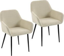 HomCom Set de 2 scaune pentru dining, scaune de bucătărie tapițate din velur cu caneluri cu cotiere și spătar, crem | Aosom Romania (83A-599V00CW)