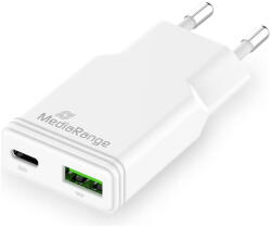 MediaRange Hálózati Töltő Usb-c/usb-a Pd 3.0 Qc 3.0 30w Fehér (mrma125)