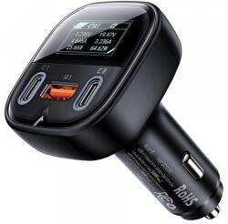 ACEFAST B5 autós töltő kijelzővel, 101W, 5A, 1 x USB-A - 2 x USB-C, fekete
