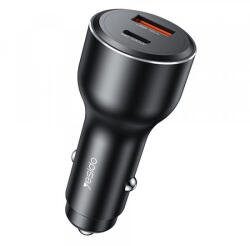 YESIDO Y65 autós töltő, 100W, 5A, 1 x USB-A - 1 x USB-C, fekete