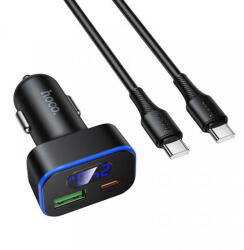 hoco. Autós töltő Hoco Z63B kijelzővel, 48W, 3A, 1 x USB-A - 1 x USB-C, USB-C kábellel, fekete