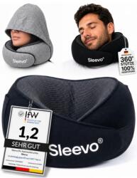 Sleevo Pro nyakpárna kapucnival és memory foam betéttel - M-es méret, fekete - ergonomikus utazópárna repülőre, vonatra és autóba, sötétítő