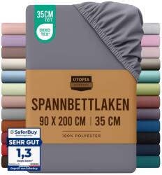 Utopia Bedding Gumis Lepedő 90x200 cm Szürke - Csiszolt Poliészter Mikroszálas Matracvédő Lepedő 35 cm Mély Zsebekkel Oeko-Tex Tanúsítvánnya