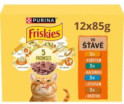 Friskies tasakok macskáknak csirkével, kacsával, lazaccal, pulykával lében 12 x 85 g
