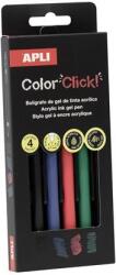 APLI Zseléstoll, akril tintával, APLI "Color Click" 4 különböző szín, 0, 7 mm, nyomógombos (20643)