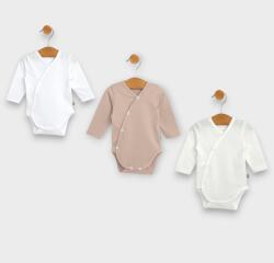 Rainy Set de 3 body-uri cu mâneci lungi 48 - 80 cm alb/latte/ecru