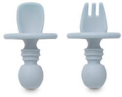 Interbaby Set de tacâmuri din silicon Anti-Choking Blue Grey Set pentru masa bebelusi