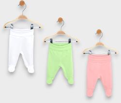 Rainy Set de 3 pantaloni cu botoșei pentru bebeluși cu talie pliabilă, 48-74 cm, kiwi / alb / roz