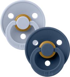 BIBS Colour Suzetă din cauciuc Round 2 buc. (6-18 luni) Dusty Blue/Steel Blue