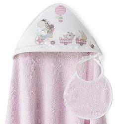 Interbaby Set prosop pentru bebeluși cu bavetă 100x100 cm. Jirafa Bicicleta Pink