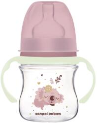 Canpol babies Biberon anti-colici cu gât larg și mânere luminoase PP EasyStart 120 ml Sleepy Koala roz 35/236