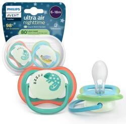 Philips Suzete ortodontice Ultra Air Night + cutie de sterilizare (6-18 luni) cameleon/maimuțică albastru, 2 buc. 00A. 0659.001
