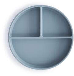 Mushie Farfurie din silicon cu ventuză și trei compartimente Powder Blue Set pentru masa bebelusi