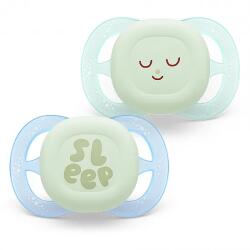 Philips Suzete ortodontice, 2 buc. Ultra Start Night (0-2 luni) + cutie de sterilizare cu motiv lună/stea pentru băieți 00A. 0636.001