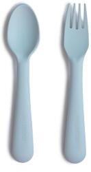 Mushie Set furculiță și lingură Powder Blue Set pentru masa bebelusi