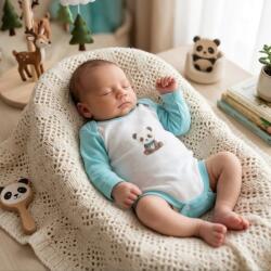 Rainy Body pentru bebeluși cu mâneci lungi 48-80 cm. Panda cu fundiță