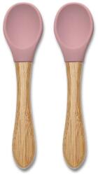 Lorelli Lingurițe din silicon pentru bebeluși cu mâner din bambus, 2 buc. Deep Pink 10230680002 Set pentru masa bebelusi