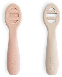 Mushie Primele lingurițe din silicon, 2 buc. Blush/Shifting Sand Set pentru masa bebelusi