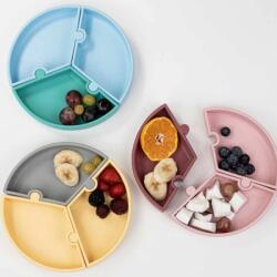 Minikoioi Farfurie din silicon cu ventuză - 3 piese Puzzle Mineral Blue/Powder Grey 101050059 Set pentru masa bebelusi