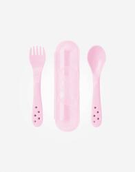 Saro Baby Set de tacâmuri cu cutie de depozitare roz Set pentru masa bebelusi