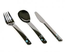 KioKids Set de tacâmuri metalice 3 piese, albastru 03309-3 Set pentru masa bebelusi