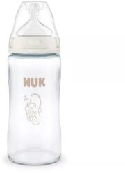 Nuk Biberon din sticlă pentru bebeluși First Choice Temperature Control 240 ml cu tetină din silicon 3+ luni mărimea M, Cal de mare, alb