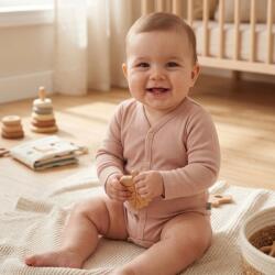 Rainy Body pentru bebeluși cu închidere frontală, mâneci lungi, 48 - 74 cm, culoare latte